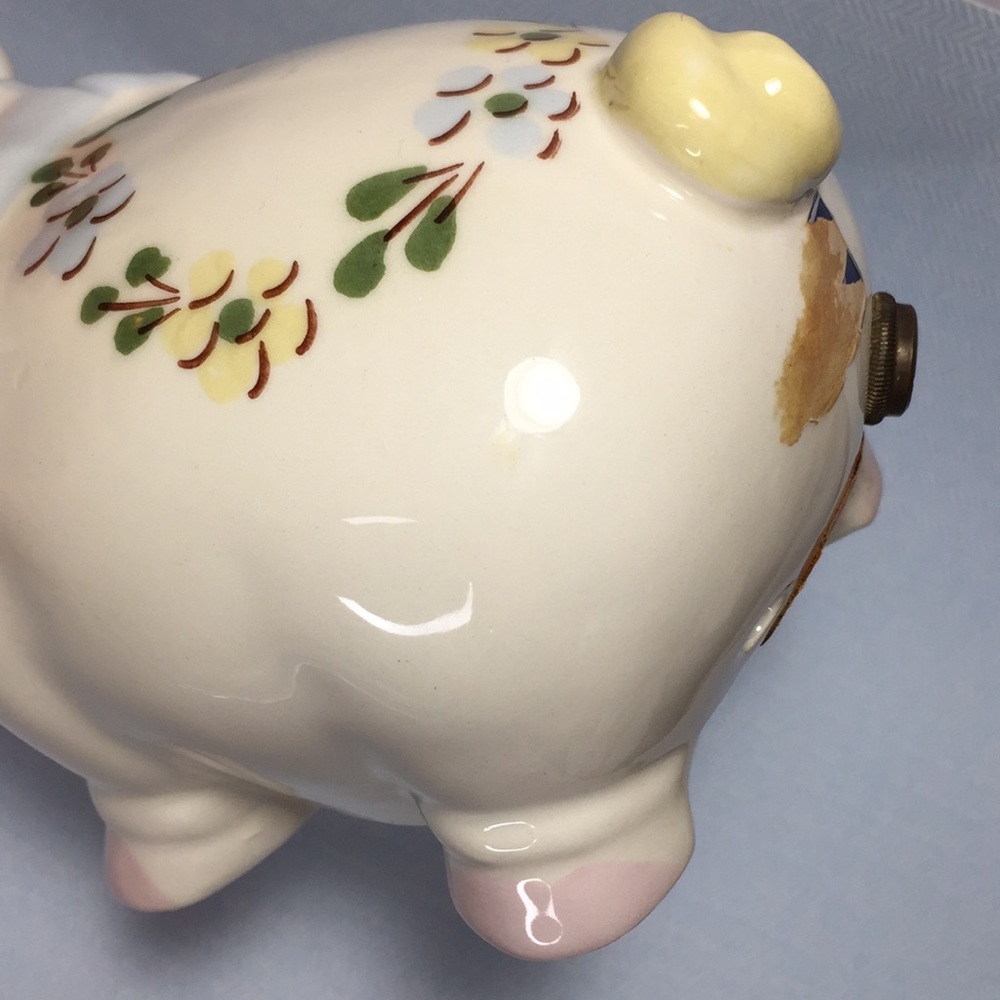 Vintage Smiling Pig Blue And Floral Design - Picture 7 of 15